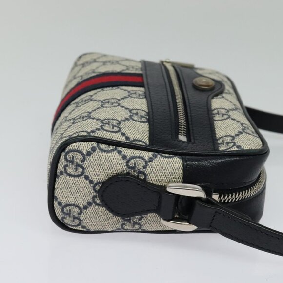 GUCCI GG Supreme Sherry Line Shoulder Bag PVC Navy Red Auth 135549 - Picture 5 of 16